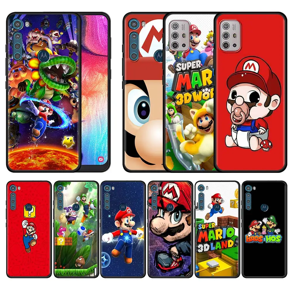 

Black Phone Case for Motorola Moto G30 G60 G9 Play One Fusion G8 Power E6s Flexible Coques One Hyper Sac Cute Super Mario