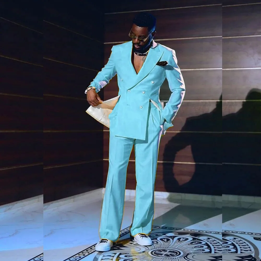 Мужской костюм из двух предметов элегантный двубортный пиджак с лацканами на