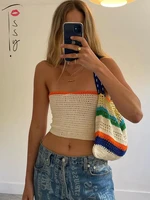tossy contrast color knitted cropped top women backless drawstring sexy bodycon tank top fashion spring summer streetwear y2k