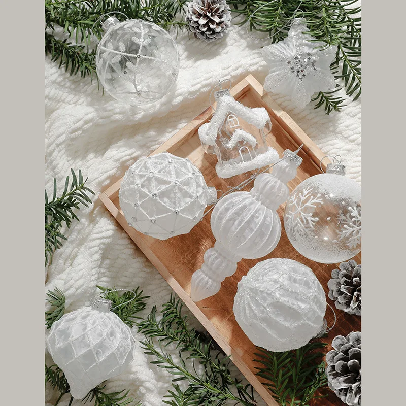 

8pcs Glass Christmas Ball Decoration White Champagne Special-shaped Pendant New Year Christmas Spheres 2023