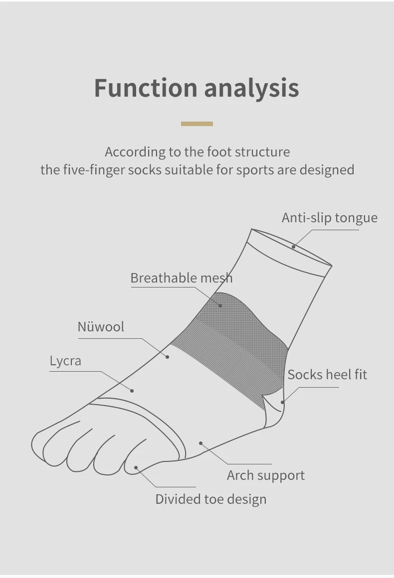 AONIJIE E4823 Newest Unisex Sports Woollen Middle Five-Finger Socks Quarter Five Toes Socks Toesocks For Running Trail Marathon