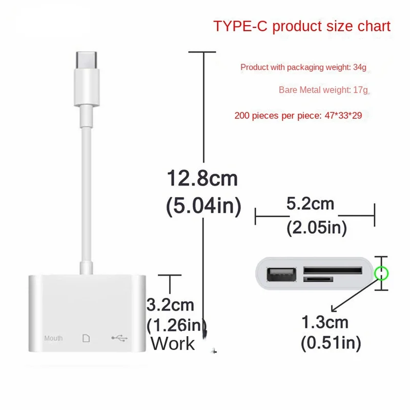 

3 In 1 Multi Port Hub Converter Type-c/Lightning To USB A OTG Adapter TF SD Memory Card Reader for Iphone Android and Laptop