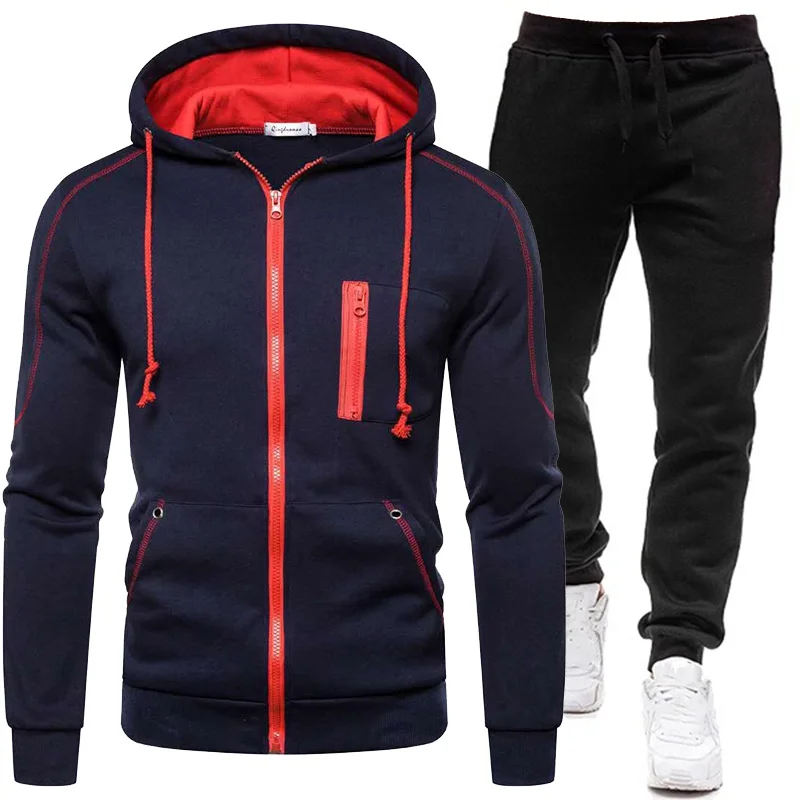 Men Tracksuit Autumn Winter Sets Men's Zipper Hoodies + Sweatpants 2 Piece Suit Hooded Casual Sets Male Clothes