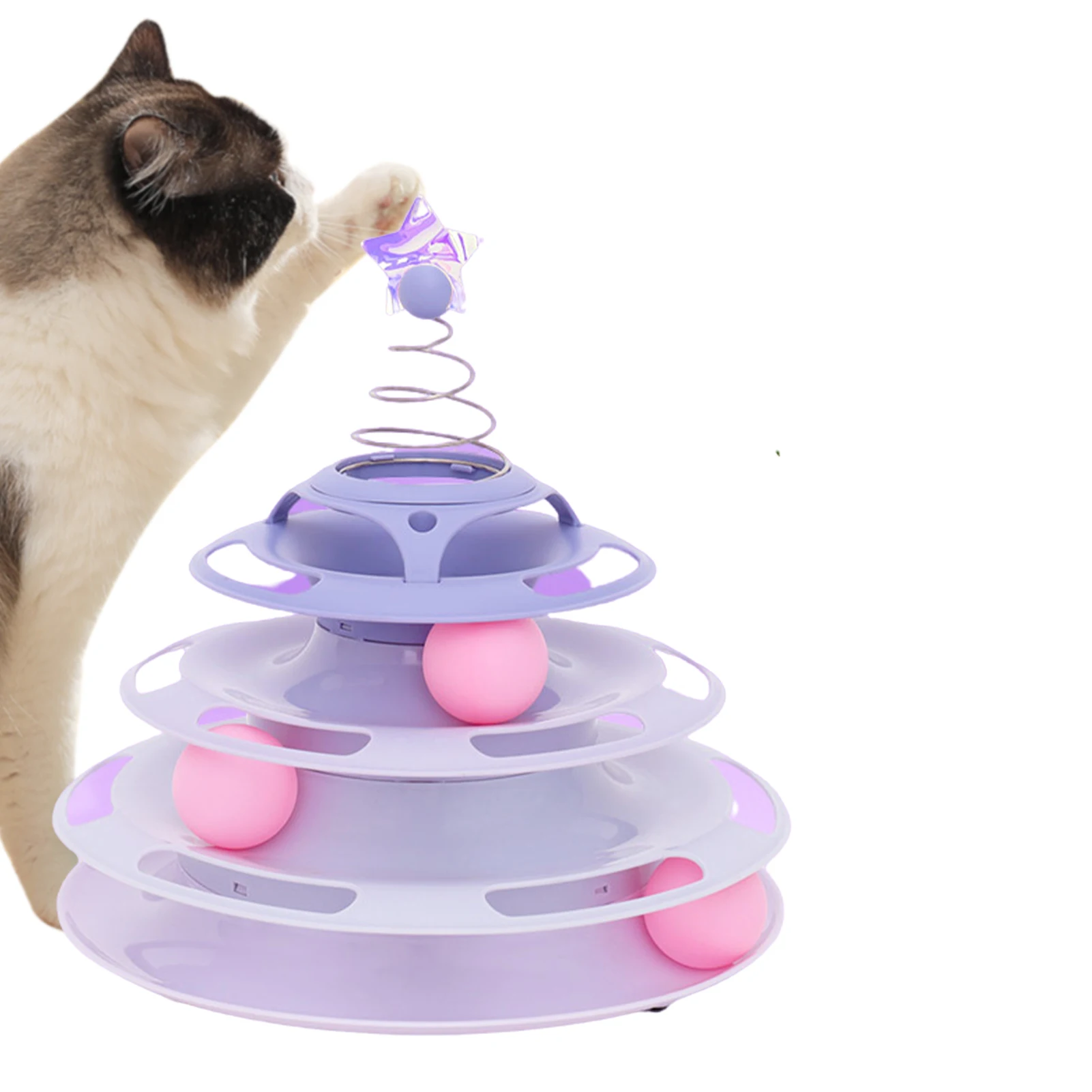 

Cat Toy Tower Three-Layer Round Cat Turntable with Three Balls Cat Intelligence Amusement Triple Teaser Puzzle Track Pet Toy