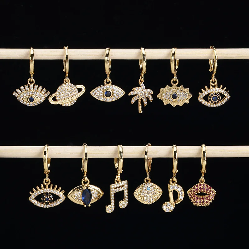 

1 PCS Copper Cubic Zirconia Heart Evil Eye Note Boy Girl Skull Butterfly Earrings Women Drop Earrings Trendy Wedding Jewelry