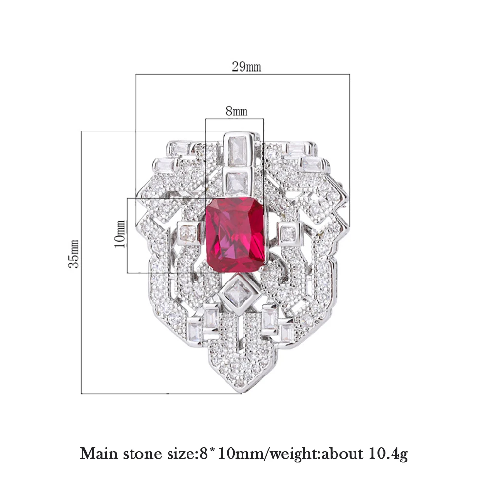 Luxury Trend 8*10mm Emerald Ruby Brooches for Women Vintage Gemstone High Carbon Diamond Wedding Jewelry Accessories Female Gift images - 6