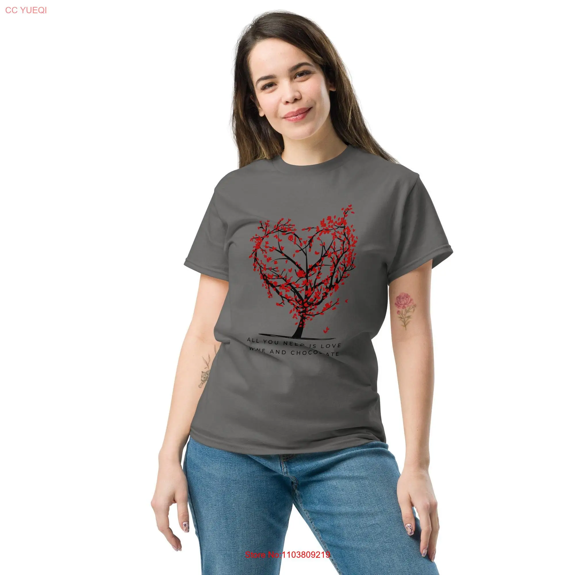 All You Need Love Wine and Choclate Funny Tree Heart T Shirt The for Her classic tee long or short sleeves