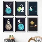 Настенный постер для детской комнаты, рисунок на холсте с изображением астронавта, космоса, рыбалки, езды на велосипеде, селфи, декор для детской комнаты