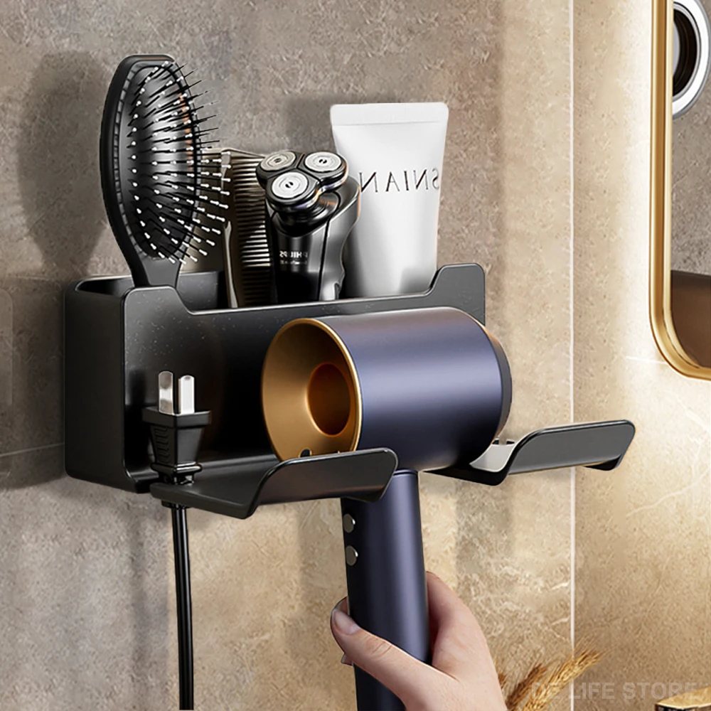 

Wall Mounted Hair Dryer Holder For Dyson Bathroom Shelf without Drilling Plastic Hair dryer stand Bathroom Organizer