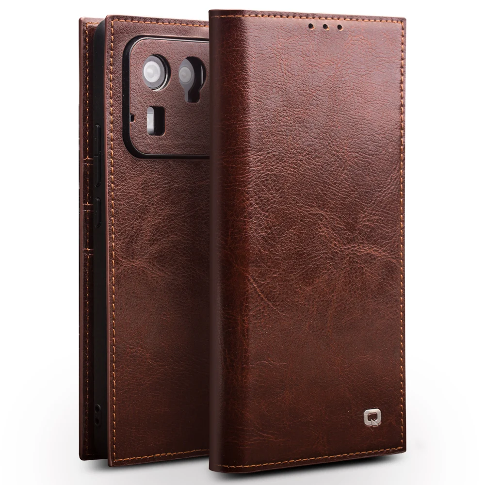 

Original Qialino Genuine Leather Classixc Flip Cover For Xiaomi Mi 11 Ultra 11Pro Retro Real Cowhide Skin Card Slot Pocket Case