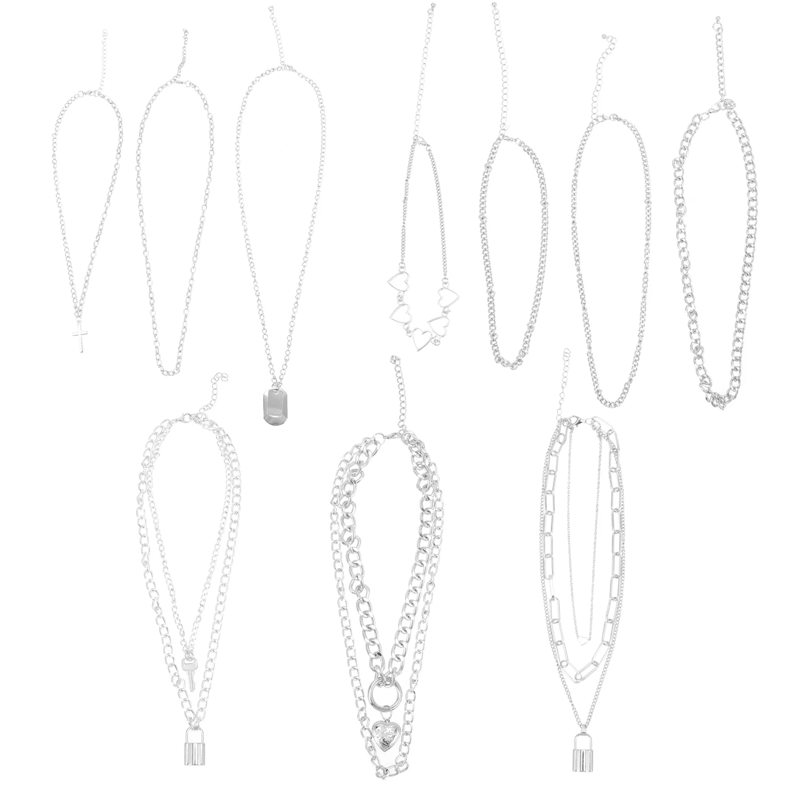 

5pcs Chain Necklaces Lock Heart Necklaces Neck Jewelry Neck Chains