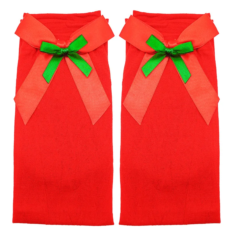 Woman X'mas Clothings 2Pairs Per Set Red Green Christmas Bowknot Breathable Silk Stockings Santa Claus Halloween Cosplay Costume