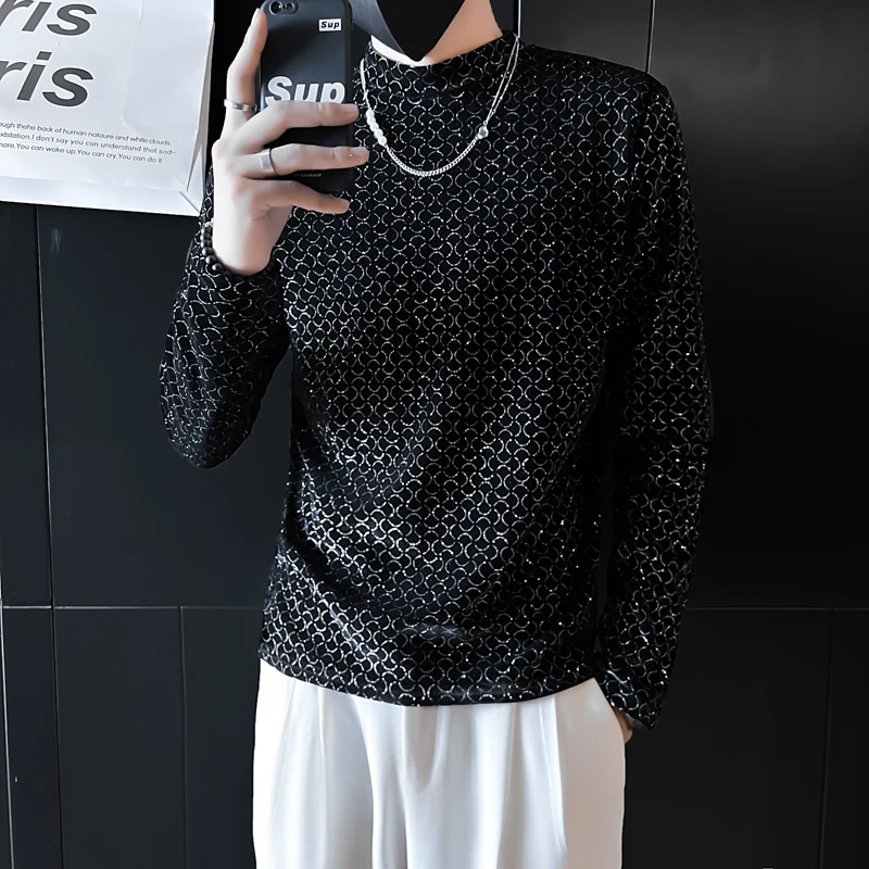 

Brand Clothing Summer Leisure for Men Long Sleeve T-shirts/Mae Slim Fit High Collar Casual T-shirt Add Size S-3XL