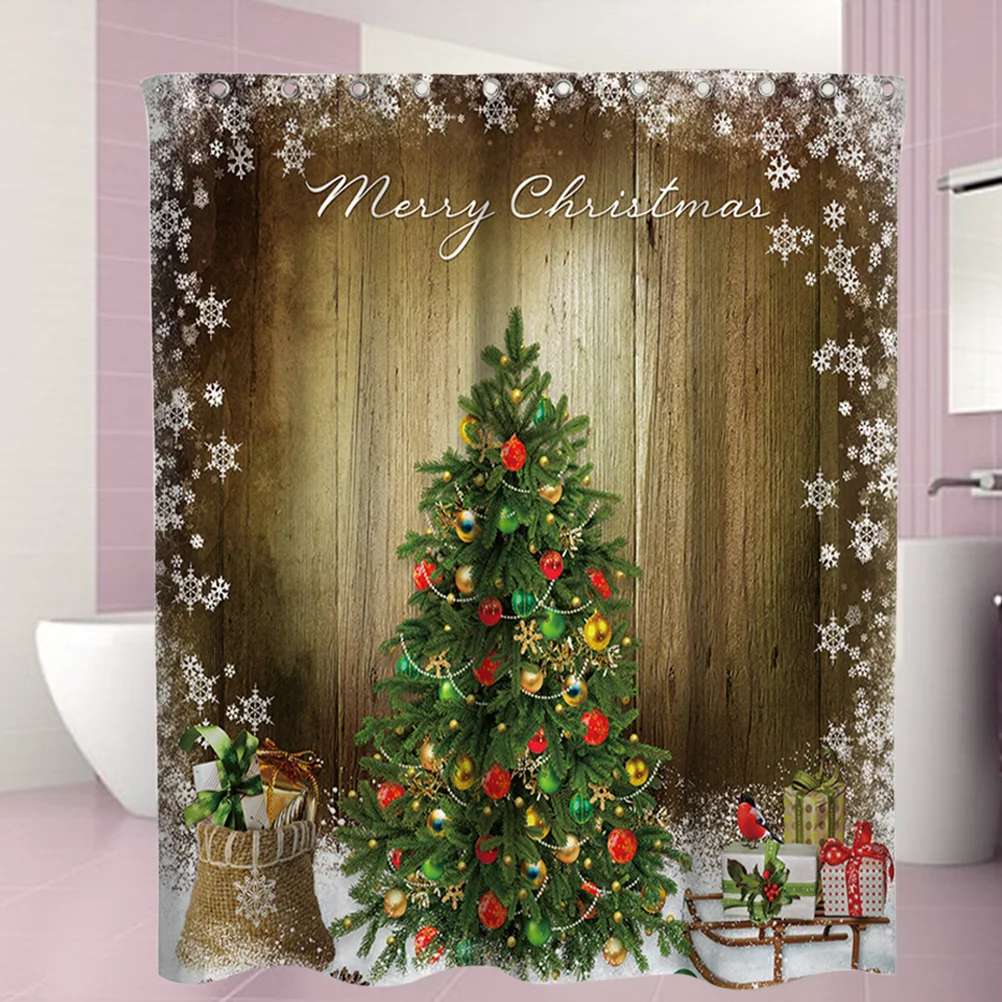 

1PC Christmas Curtain Printing Cloth Mildewproof Xmas Tree 3D Home Decor Bathroom Decor Bath Curtain