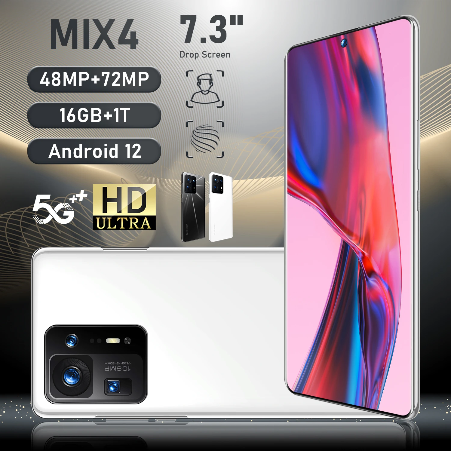 

Original 5G Smartphone MIX4 7.3" 16GB+1TB 48MP+72MP Unlock Best Mobile Phones Celular 7200mAh Qualcomm 888+ Global Cellphone