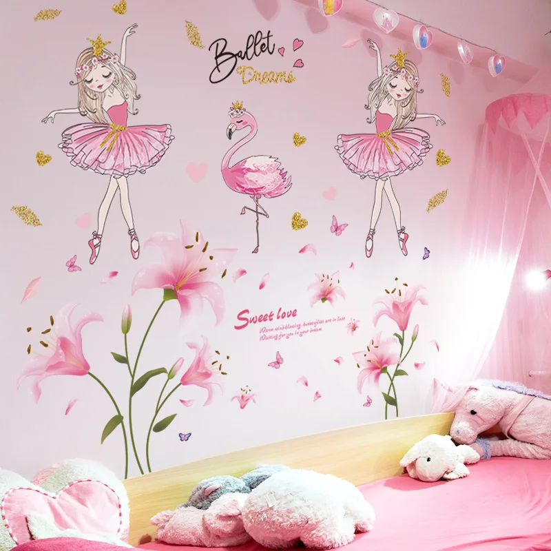 

[SHIJUEHEZI] Flowers Plant Wall Stickers DIY Girl Flamingo Wall Decals for Living Room Kids Bedroom Kitchen House Decoration