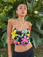 cjfhje colorful flower print slip sleeveless sexy crop top 2022 summer women fashion outfits beach club wear t shirt