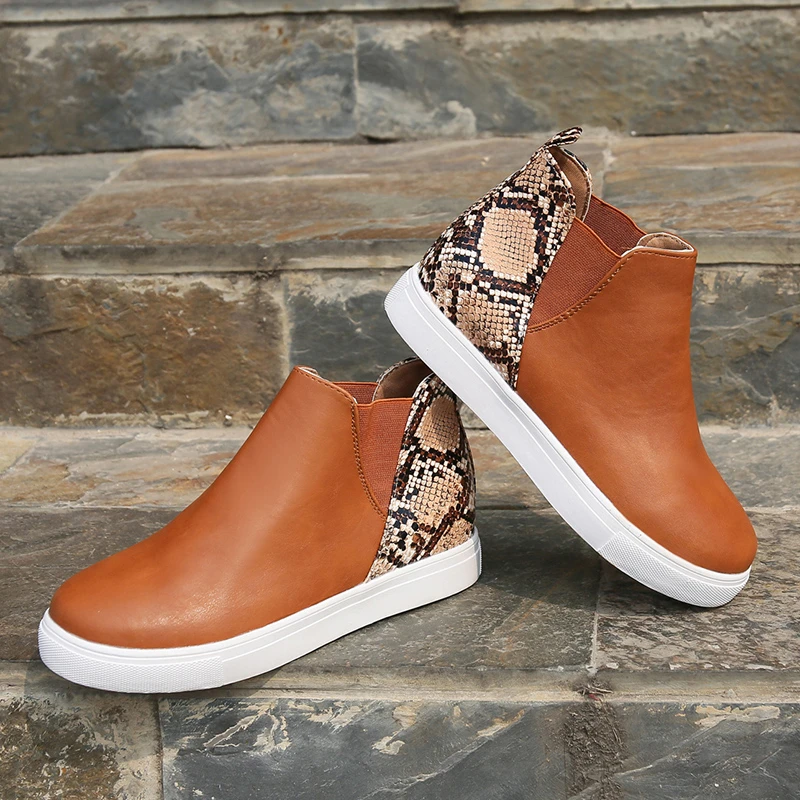 2023 New Fashion Short Ankle Boots Large Size High Top Flat All-match Sneakers Comfy Leisure Slip on Women Shoes Bottines