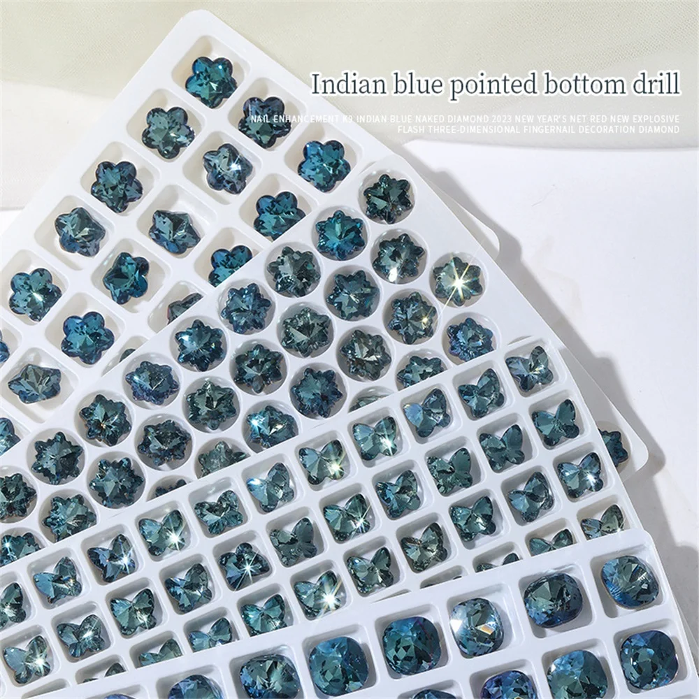 1pcs Nail Art Decoration Butterfly Flower Indian Blue K9 Crystal Nail Supplies 3d Diamond Rhinestone Gel Nail Polish Decor images - 6