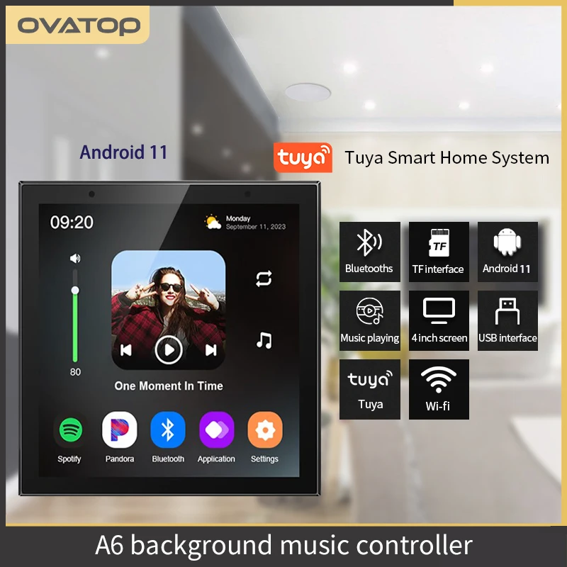 Фото 4-дюймовый контроллер фоновой музыки, настенный усилитель, система Android 11, умный дом Tuya, Wi-Fi, Bluetooth, усилитель звука №3
