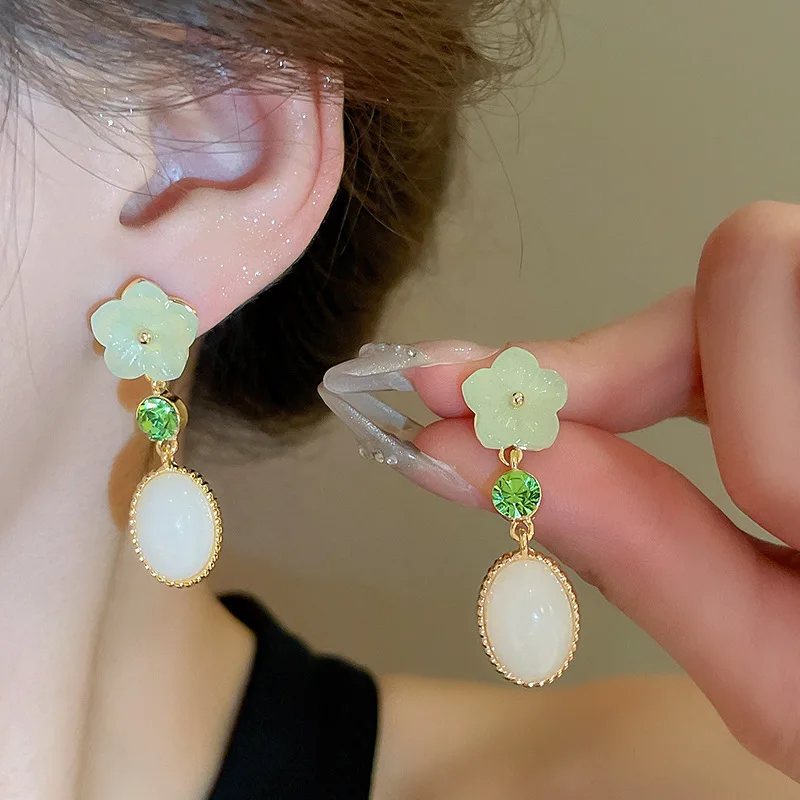 Серьги в китайском стиле с цветочным Цирконом и крючком для ушей женщин Милые