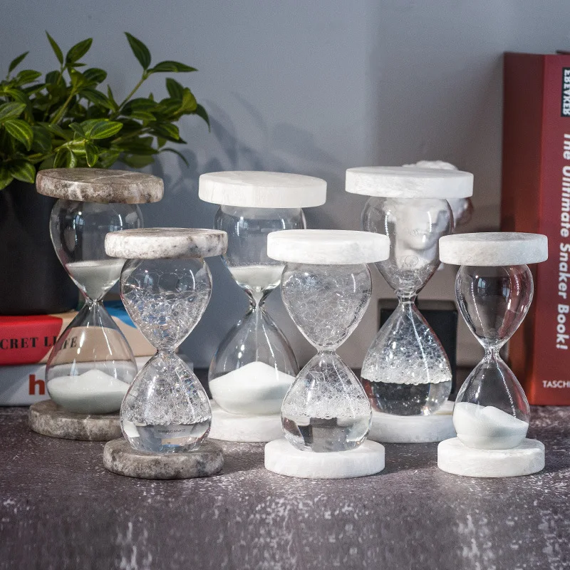 

New Transparent 10minutes Hourglass Ornaments Natural Ore Crystal Stone Bubble Hourglass Simple Modern Desk Office Home Decor