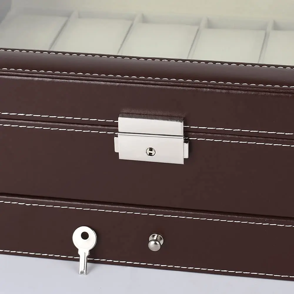 2-Tier 12 Slots Watch Box Storage Men Women PU Leather Watch Organizer Jewelry Display Case Organizer with Jewelry Drawer Gift