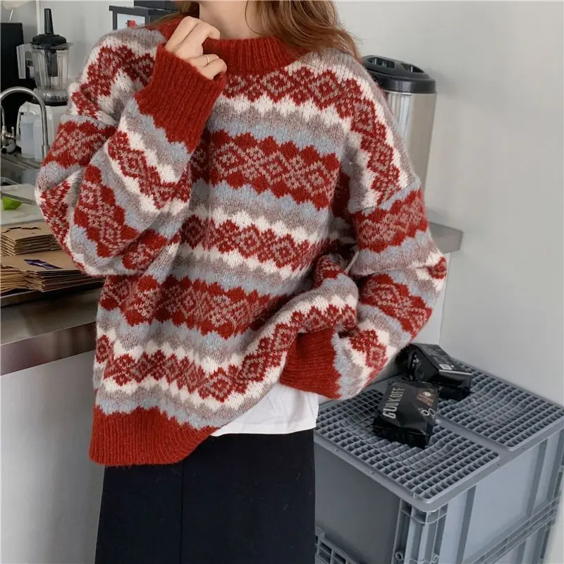 

Универсальный женский свитер с напуском, новинка осень-зима, свободный трикотаж, в студенческом стиле, в зарубежном стиле, утепленный