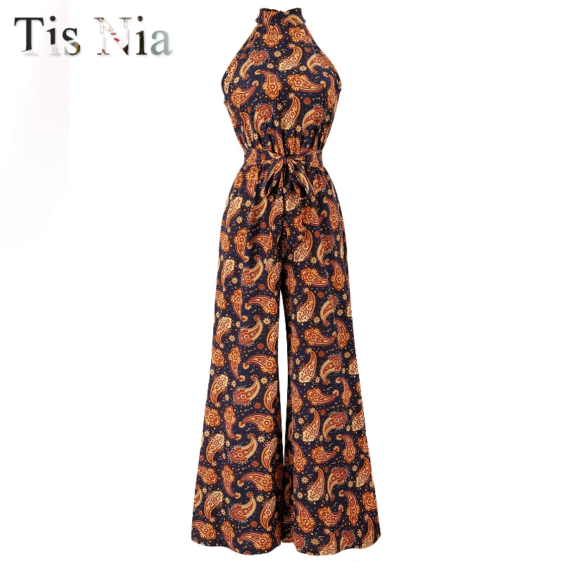 

Summer Print Loose Women's Casual Beach Jumpsuit Fashion Sleeveless Backless Wide Leg Pants Vacation Casual Streetwear Seven Col
