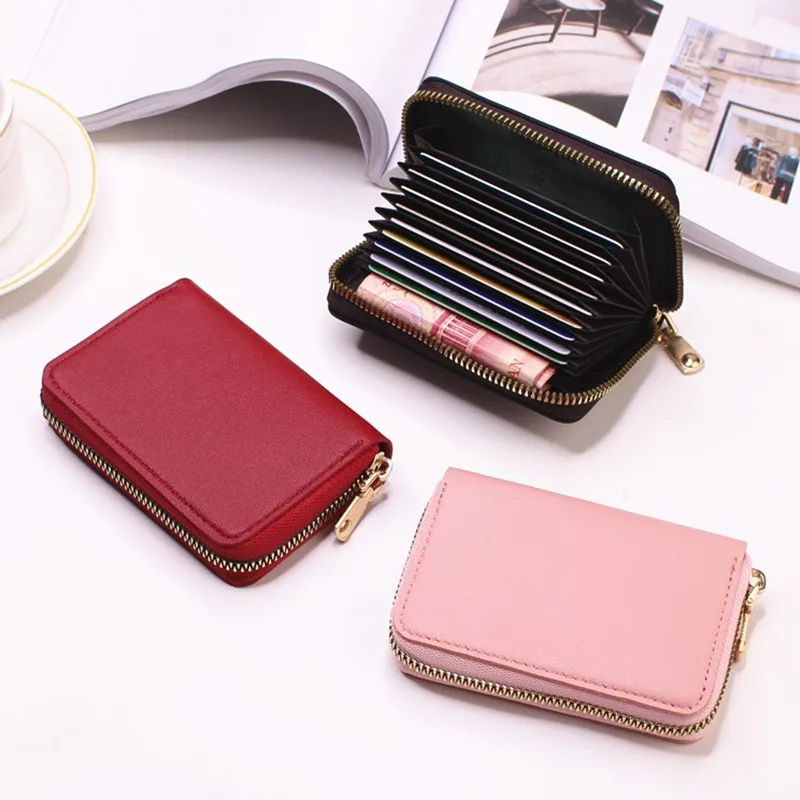 

Woman Short Wallets PU Leather Coin Purses Large-capacity Card Holder Woman Small Zipper Wallet with 9 Card Slots