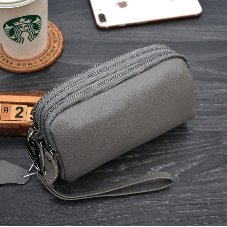 Aliwood Large-Capacity Long Women's Wallet Genuine Leather Clutch Bag 3-Layer Zipper Cowhide Phone Bags Coin Purse Embrayage Sac