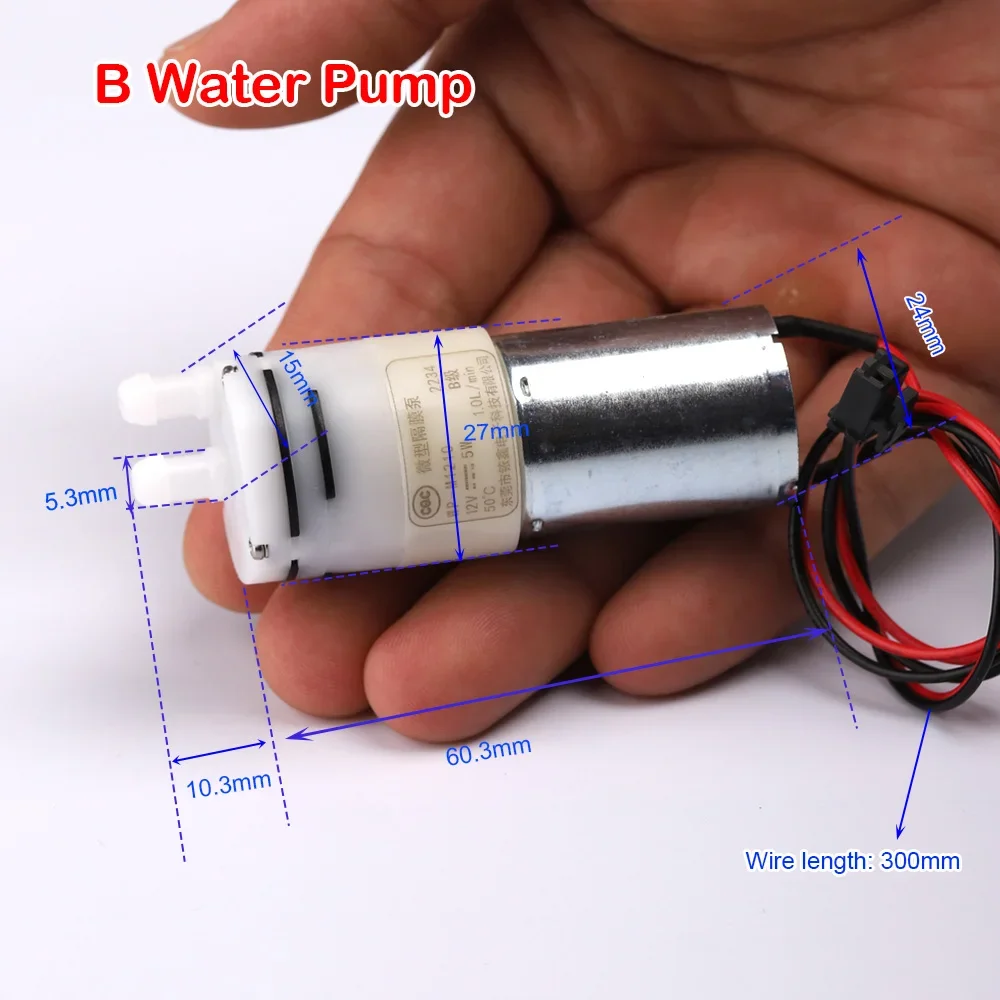 Фото Миниатюрный водяной насос 370, DC 7.4V 12V 14.4V, 1 л/мин, высокопроизводительный диафрагменный насос с угольными щетками, 3 Вт, самовсасывающий №2