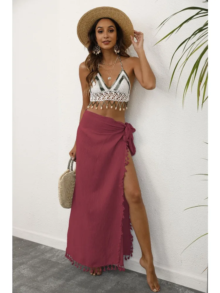 

Women Summer Beach Swimwear Scarf Sarong Cover Up Strap Beach Dress Wrap Solid Bikinis Swimsuit Cover-Ups One Piece Sexy Skirt