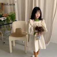 rinilucia new girls autumn princess dress puff sleeve dress sweet ruffle solid vestidos childrens clothing baby kids clothes