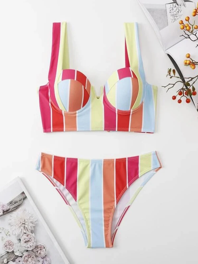 Модная пляжная одежда для купания с высокой талией женские комплекты бикини на