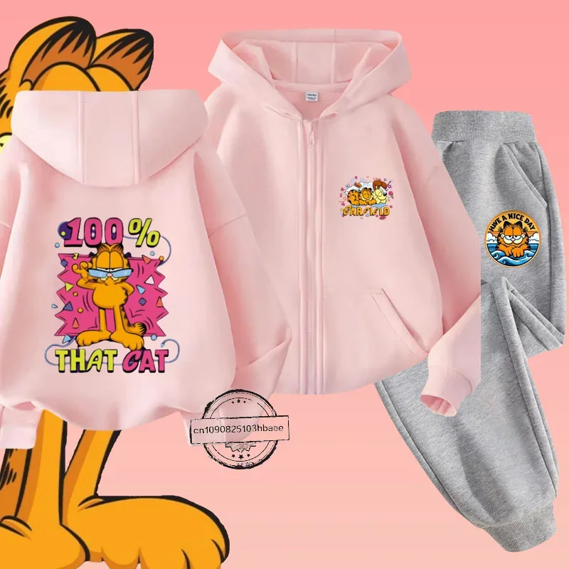 Детский комплект рубашек Garfiel на молнии с мультяшным аниме принтом осень/зима