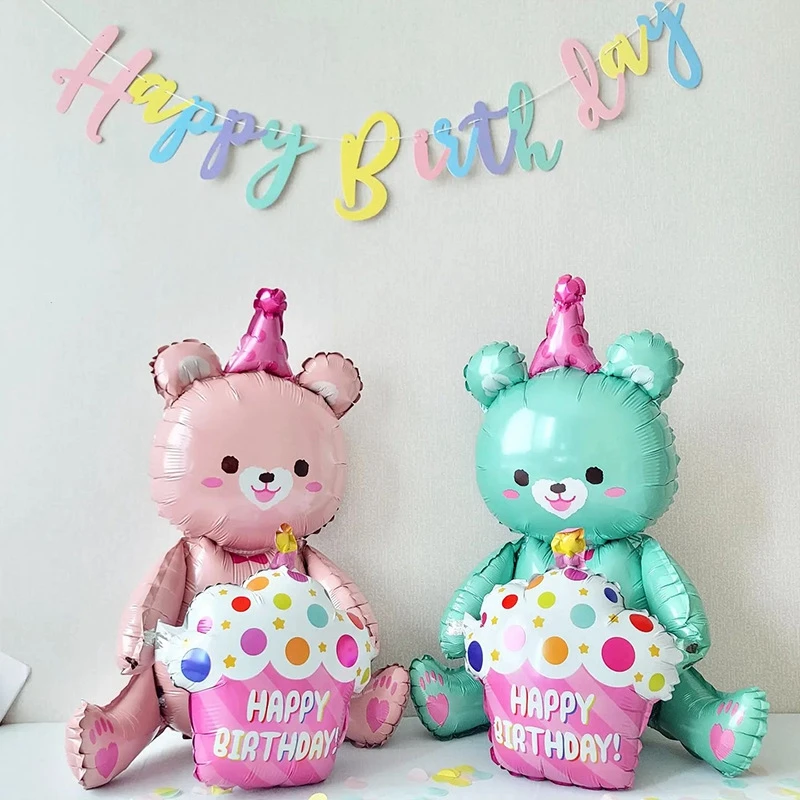 

ins 4D Bear Foil Balloon Kids Happy Birthday Party Supplies Cartoon Bear Balloon Baby Shower Balloons Decoration Helium Globos