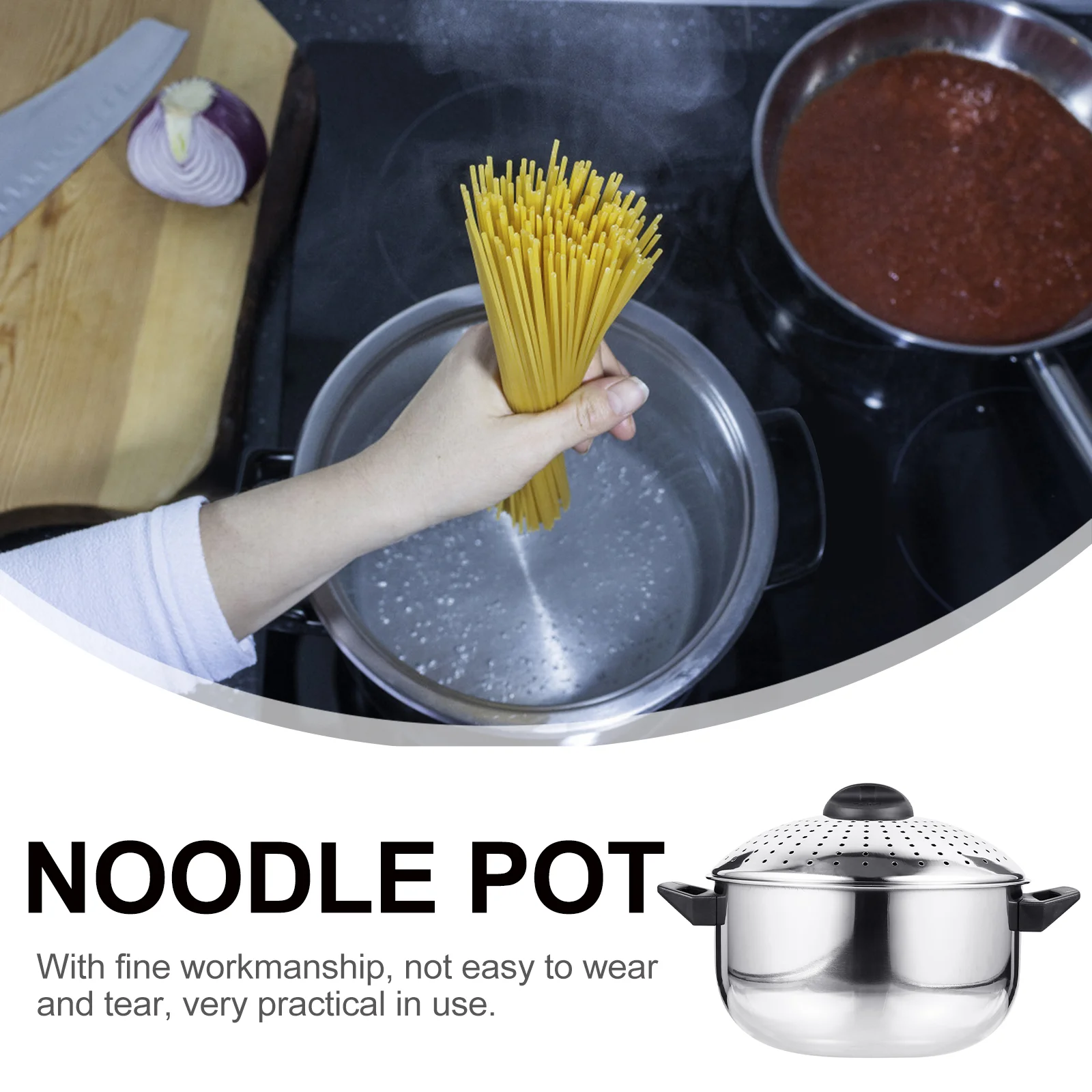 

Pot Pasta Steel Stainless Cooking Strainer Lid Soup Cooker Saucepan Noodles Steamer Pan Kitchen Boiling Stock Spaghetti Noodle