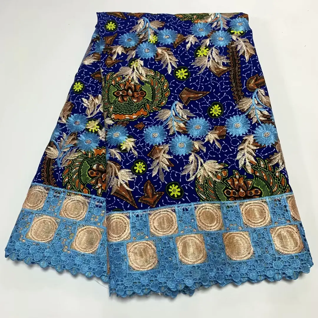 

Африканская кружевная ткань с восковым принтом, хлопковая вышивка, парчовая ткань, материал платья, высокое качество, 6 ярдов