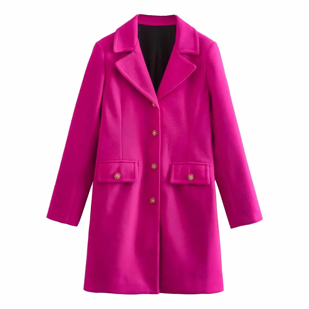 

TRAF WOMEN 2022 Fall/Winter New Wool-blend Slim Coat Solid Color Button Trim Retro Fashion Female Chic Elegance Overcoat 9183744