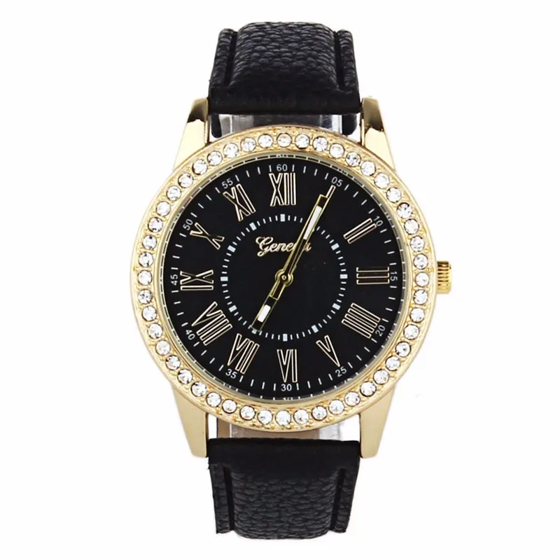 

NO.2 A1143 Quartz Watch Rhinestone Leather Band Wrist Watches bayan kol saati montre femme