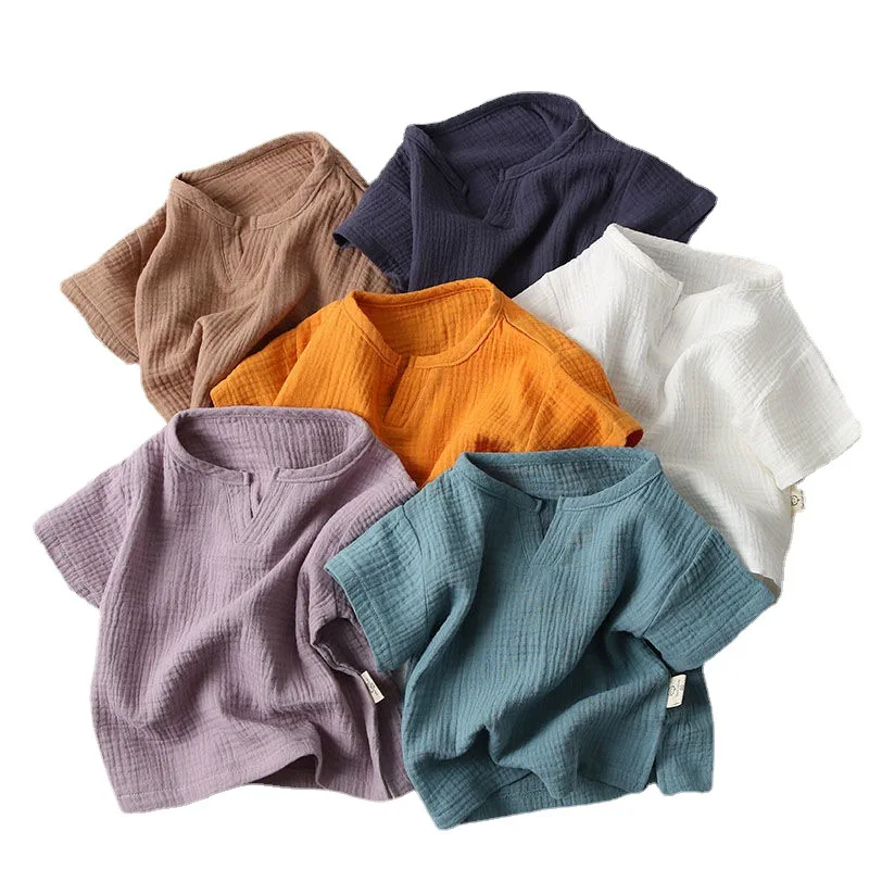 

Children T Shirts Fashion Linen Pleated Boys T Shirt 1-7year Kids T-shirt Summer Baby Boys Girls T-shirt Children Clothes