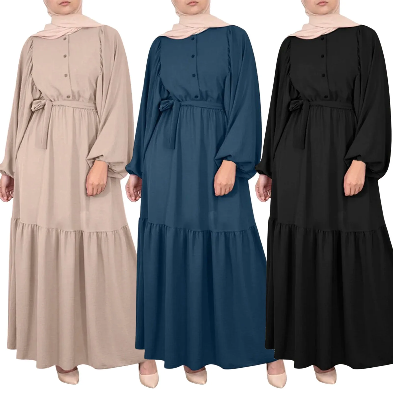 

Plain Abaya Muslim Long Dress Women Ramadan Eid Puff Sleeve Islamic Jilbab African Dresses Dubai Turkish Modesty Kaftan