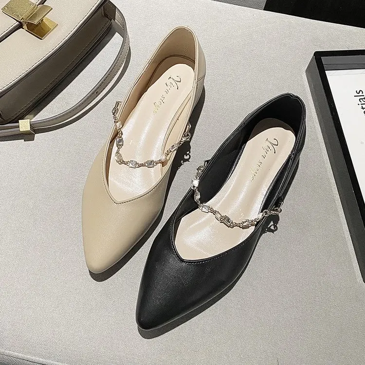 Женские туфли с острым носком мягкие Вечерние на низком каблуке в Корейском