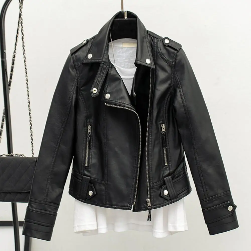 

Jackets for Women Autumn Women's PU Jacket Fashion Black Short Coat 2023 Slim Lapel Motorcycle Tops Casual Faux Leather Jacket