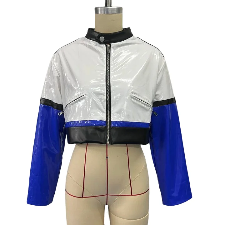 Street Trend Short Leather Jacket Ins Niche Design Biker Jacket Hundred Personality Collision Color Top