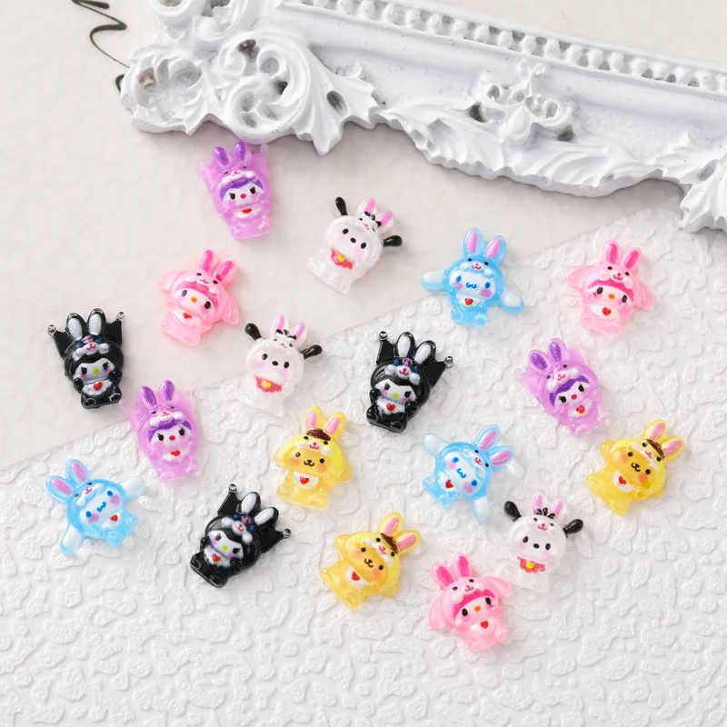 

50Pcs Kawaii Sanrio Nail Accessories Cartoon Kuromi, Pacha Dog, Pudding Dog Resin Series Scrapbook DIY Hairpin Decoration Crafts