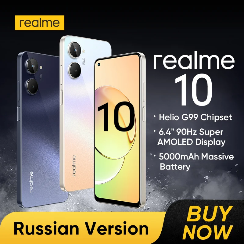 

realme 10 Smartphone Helio G99 90Hz Super AMOLED Display 5000mAh Battery 33W Charge 50MP Color AI Camera Russian Version