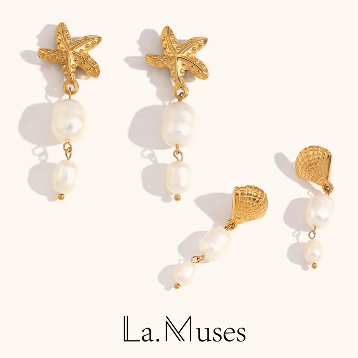 La.Muses 18-каратное позолоченное нержавеющее сталь морская звезда жемчужный кулон