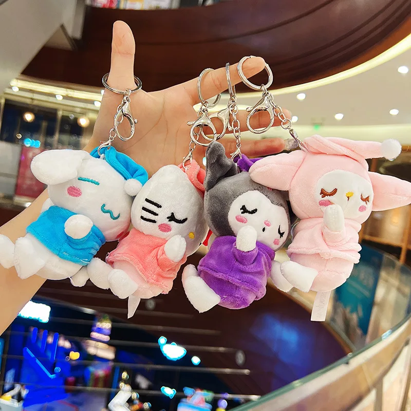 

Sanrio плюшевые игрушки, брелок Sleep Hello Kitty Kuromi Cinnamoroll Anime Cute 산리링 Kawaii брелки для рюкзака Girls праздничные подарки